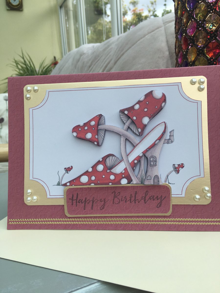 Toadstool fantasy shoe birthday card
