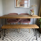Industrial Wooden Kitchen Dining Table  Black hairpin Legs 