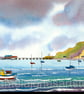 Boats In The Bay, Mumbles, Swansea Bay, Watercolour Print in 8 x 6 '' Mount