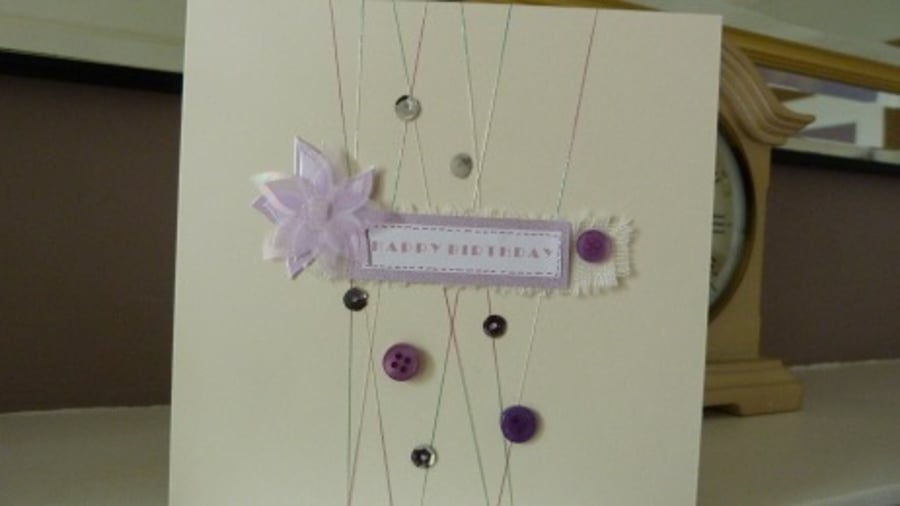 Lilac Button Daisy Birthday Card