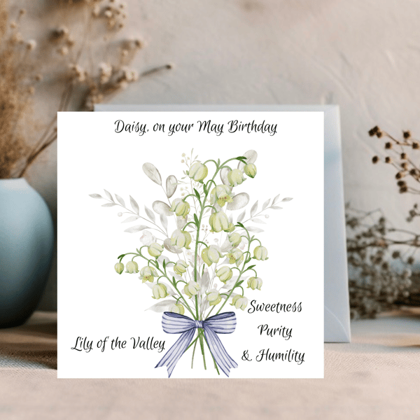 May Birthday Card, Personalised, Birth Flower Birthday Card, Lily 