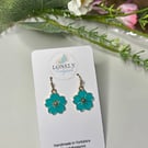 Turquoise Flower Earrings, Floral Charms, Handmade Jewellery 