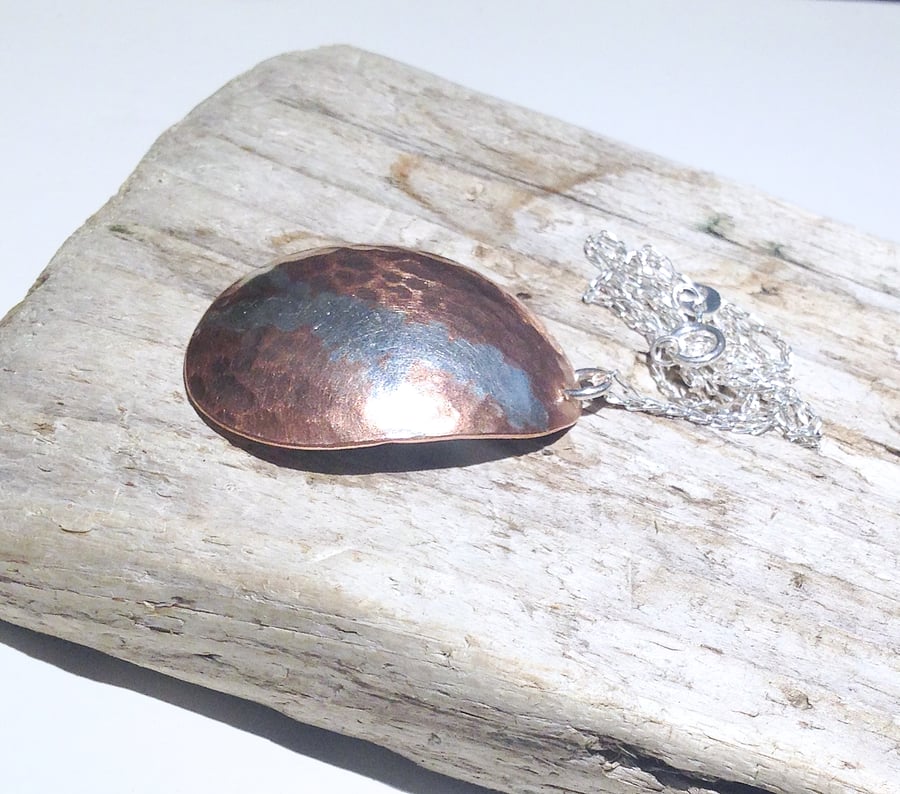 Copper Pendant Necklace With Sterling Silver Embellishment - UK Free Post