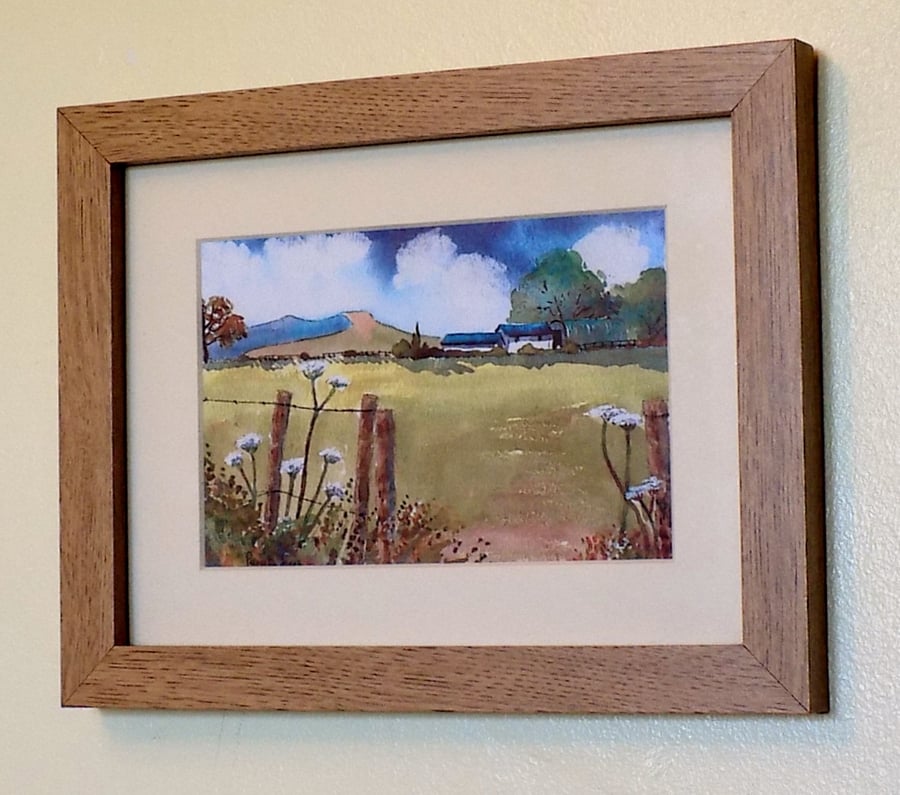 Farm With Cow Parsley, Brecon Beacons, Wales, Watercolour Print in 8 x 6'' Frame