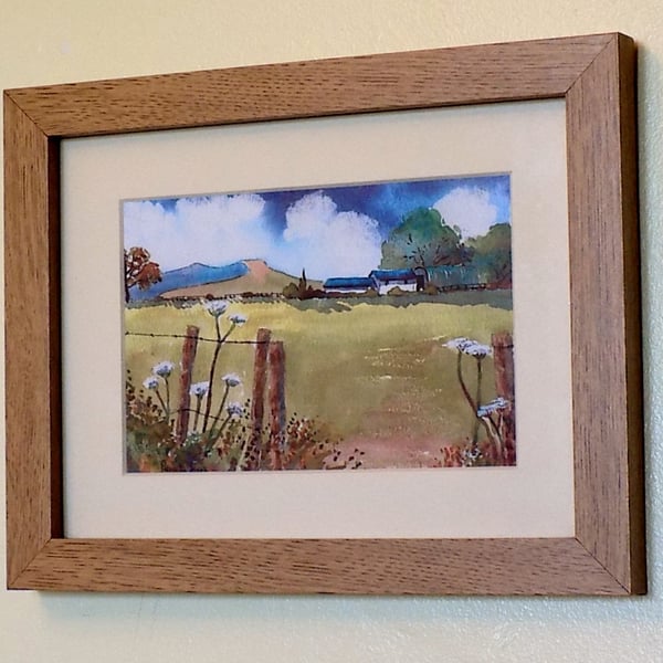 Farm With Cow Parsley, Brecon Beacons, Wales, Watercolour Print in 8 x 6'' Frame