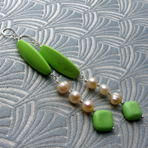 Green Earrings, Long Green Dangle Earrings, Long Green Gemstone Earrings BB95