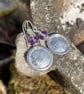 Silver floral earrings with amethyst beads