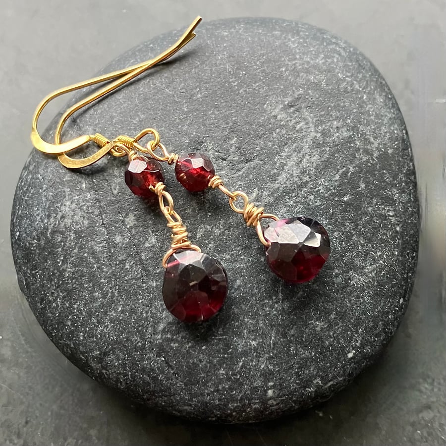 Garnet and Gold Fill Drop Earrings