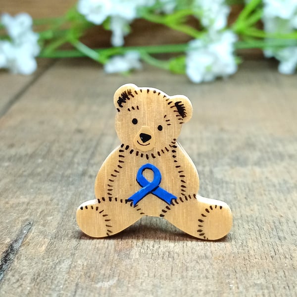 Colon Bowel Cancer Awareness Bear Badge, Handmade Teddy Support Brooch
