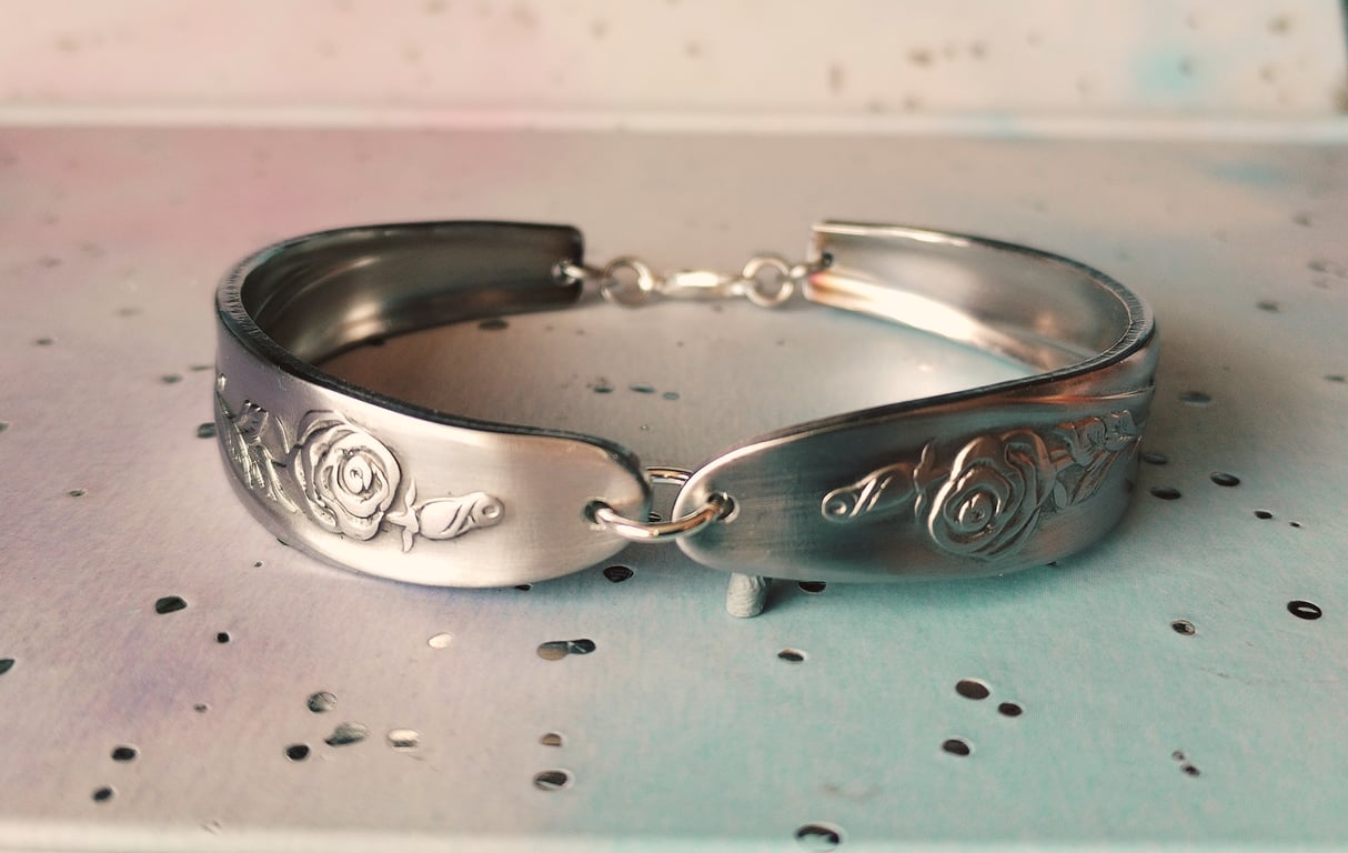 Handmade stainless steel vintage spoon handle bracelet. 