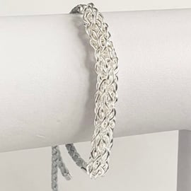 Unisex Sterling Silver Woven Slider Chainmaille Bracelet 