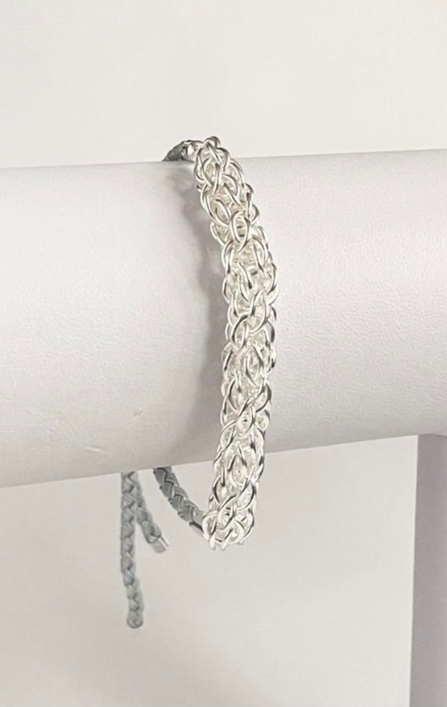 Unisex Sterling Silver Woven Slider Chainmaille Bracelet 