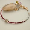 Red Garnet Gemstone Skinny Seed Bead Bracelet- Gold Filled - Layering