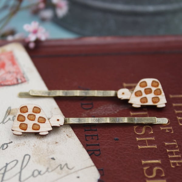 Wooden Turtle Hair Grips
