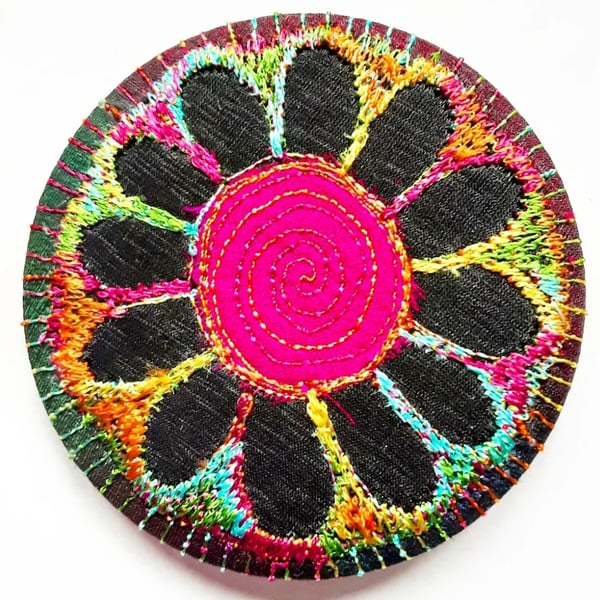 Badge 58mm Multicoloured Flower Textile Badge 