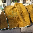 Gorgeous Handmade Luxury Fox Baby Blanket - Mustard & Green