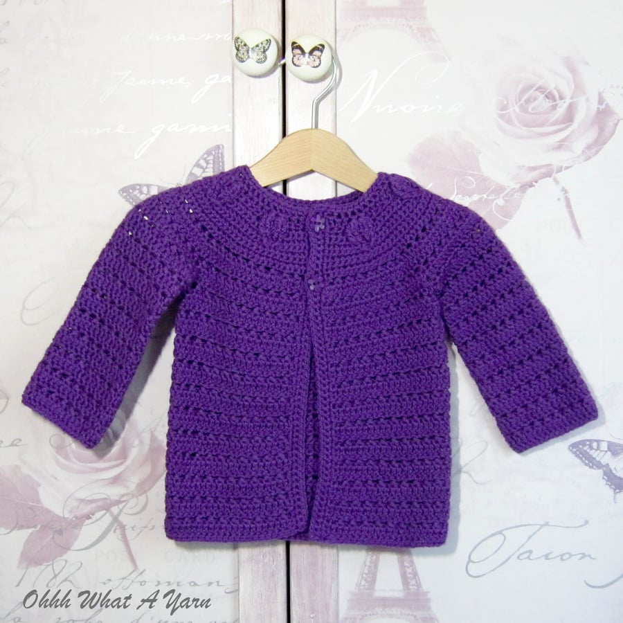 Purple 100% acrylic baby cardigan. Age 1-2 years. Baby cardi. Baby jacket.