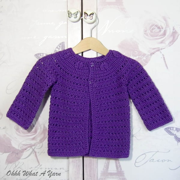 Purple 100% acrylic baby cardigan. Age 1-2 years. Baby cardi. Baby jacket.