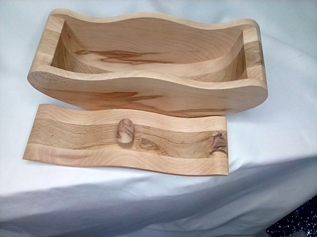 Curved flamed beech storage box