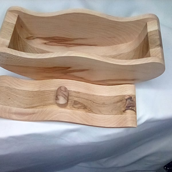Curved flamed beech storage box