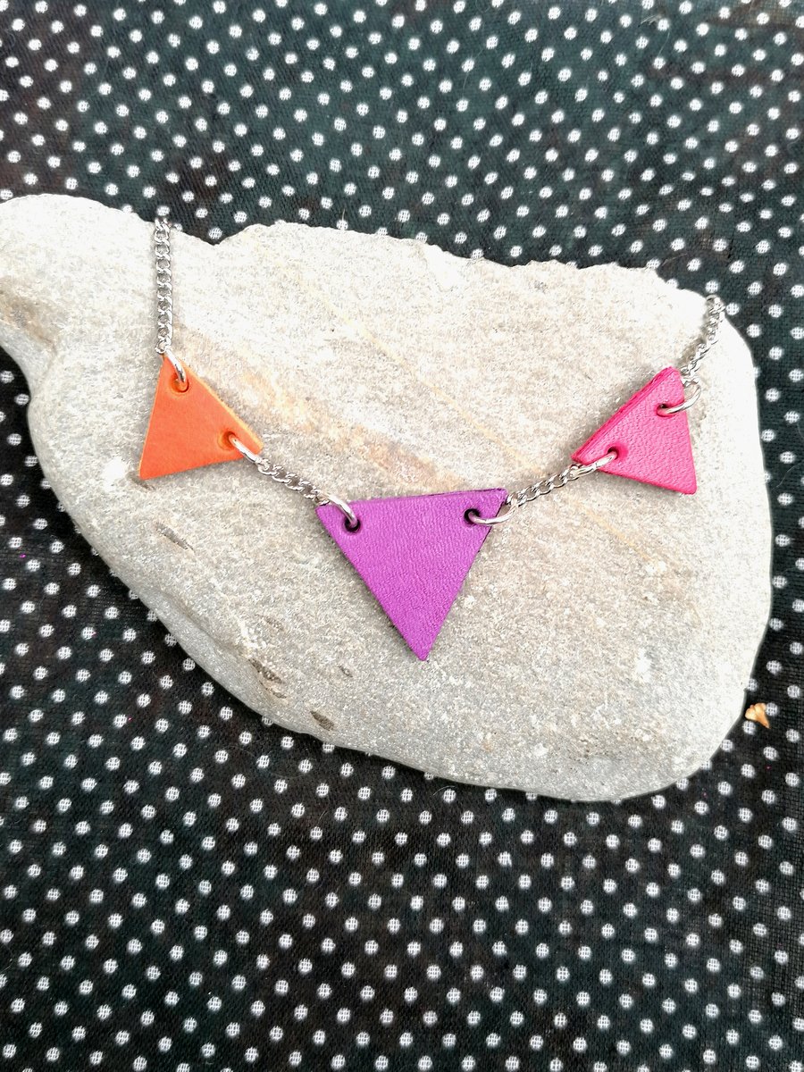 Trilogy Repurposed Leather Necklace - Colourful & Eco Friendly - Summer 
