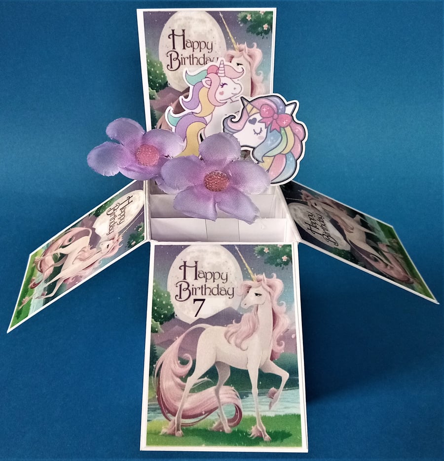 Girls 7th Birthday Card with Unicorns