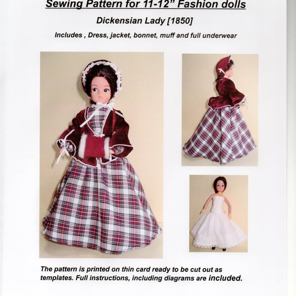 Sewing Pattern for 11-12"Fashion doll, Dickensian Lady, 1850