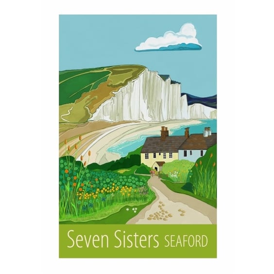 Seven Sisters Seaford travel poster print by Susie West