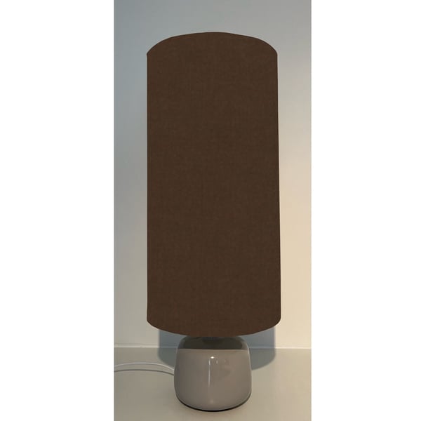 Brown cotton drum extra tall cylindrical lampshade, with a white lining