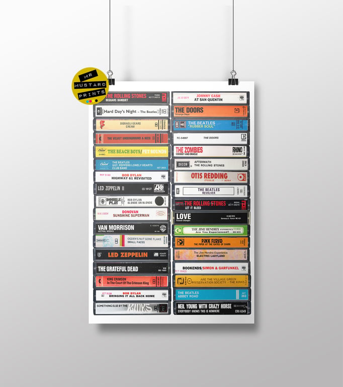 Greatest Albums of the 1960s Print - Vintage '60s Cassette Print