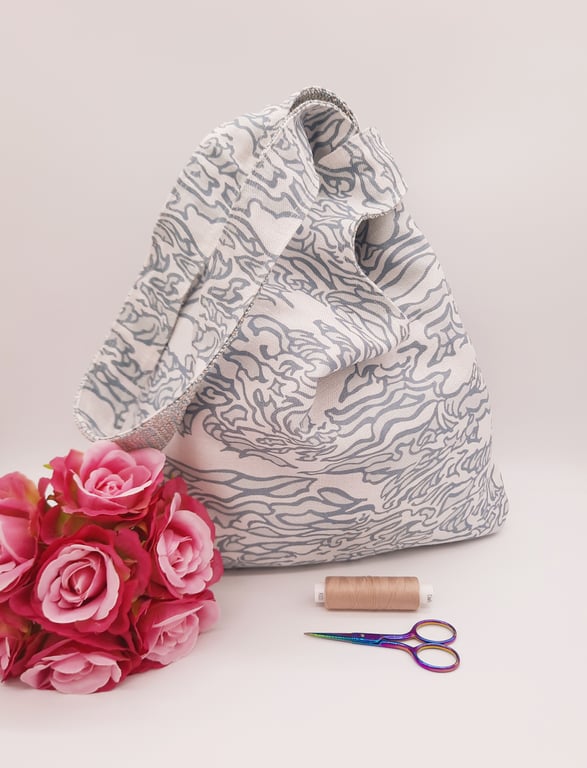 Reversible knot bag in sea green waves, handbag,  tote. 