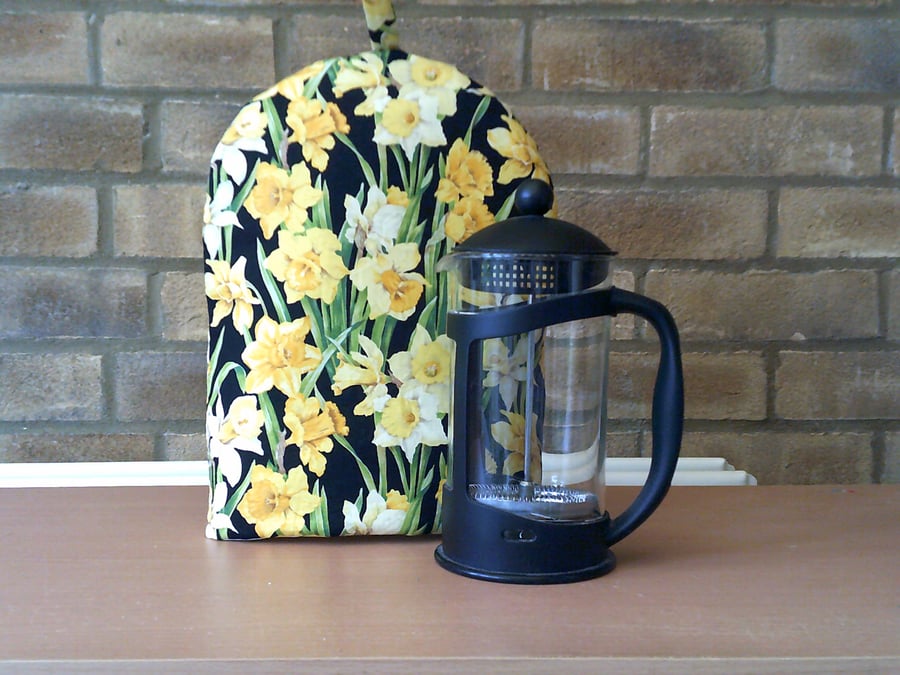 Daffodils on Black Large Coffee Pot Cosy