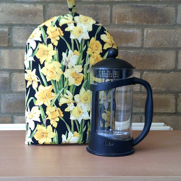 Daffodils on Black Large Coffee Pot Cosy