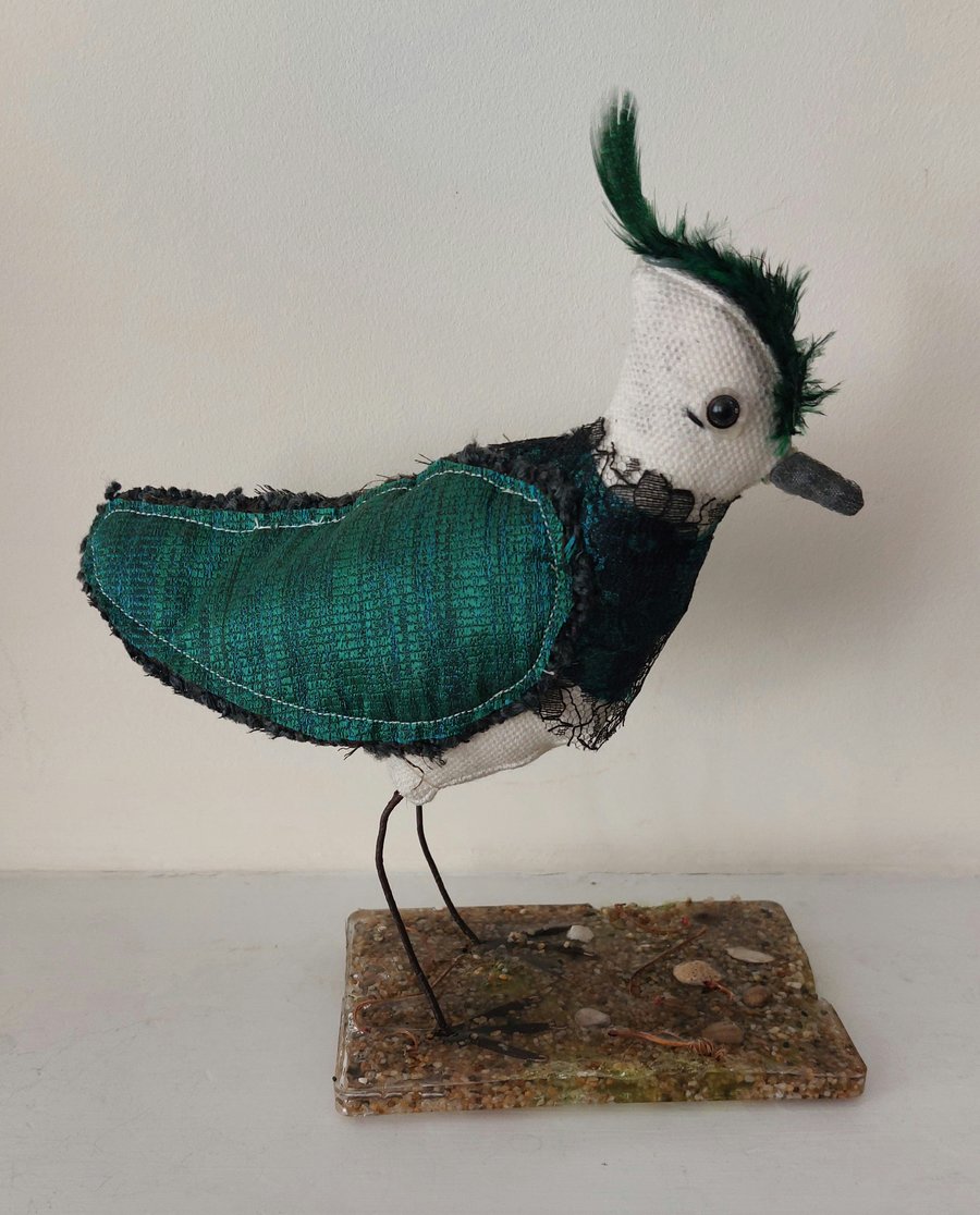 Lapwing inspired bird soft sculpture ornament decoration