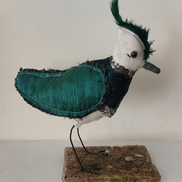 Lapwing inspired bird soft sculpture ornament decoration