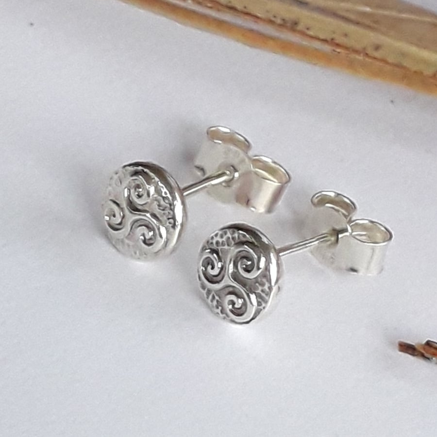 Triskelion  Stud Earrings Triskele sterling silver earrings
