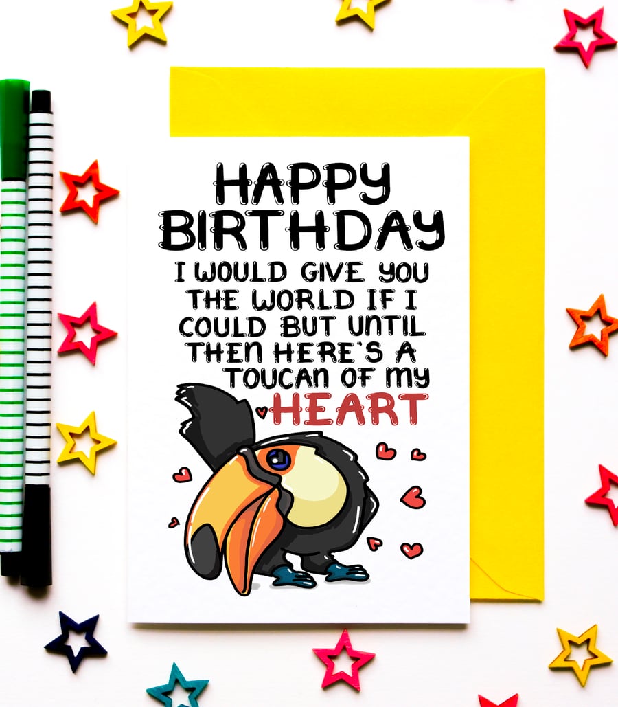 Cute Toucan Pun Birthday Card For Husband, Wife, Girlfriend, Boyfriend, Fiance