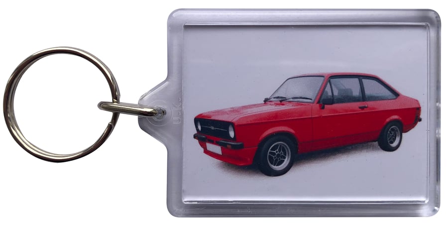 Ford Escort Mk2 Sport 1980 (Red) - Keyring with 50x35mm Insert - Classic Car Fan
