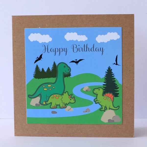 'Colourful Card' Dinosaur Birthday Card with Triceratops and Bronchosaurus 