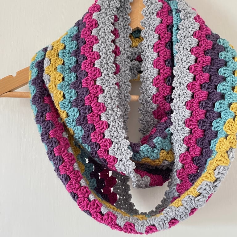 Rainbow Infinity Scarf - Handmade - Crochet - Multicoloured - Gifts for Her