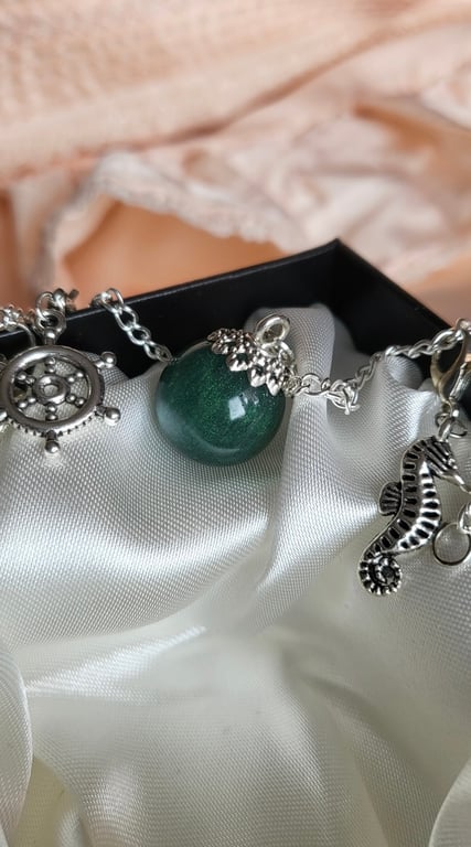 Deep Siren Green, Siren Themed Resin Ball Bracelet 
