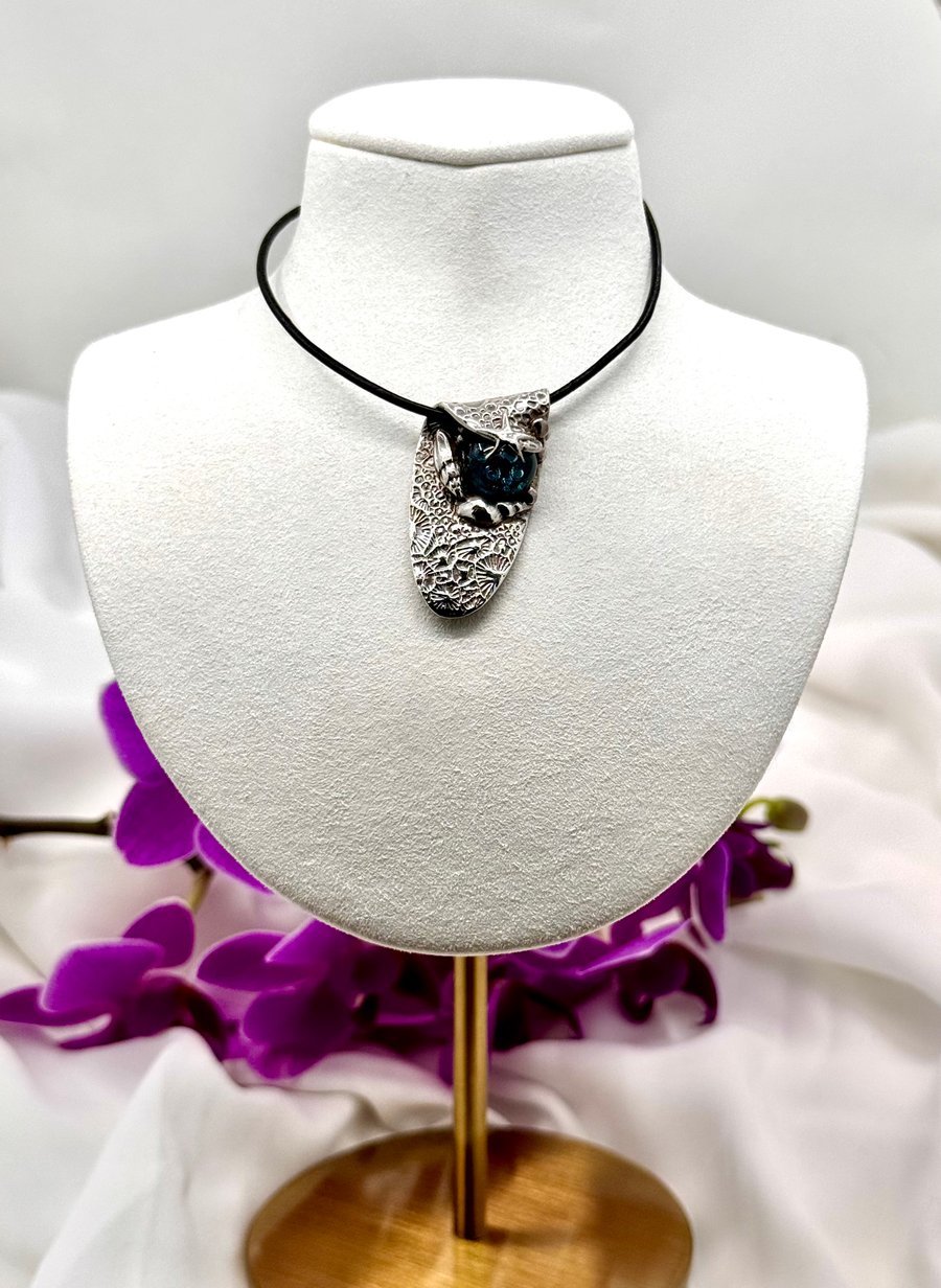Silver necklace, Rockpool design with dichroic glass, made in North Yorkshire