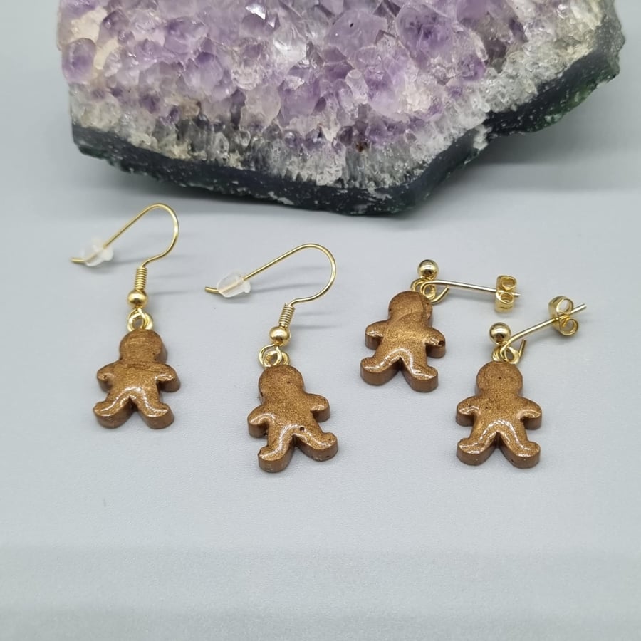 Gingerbread Men Earrings, Gingerbread Stud Earrings, Stocking Filler Gift, 