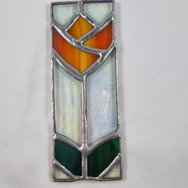 510 Stained Glass orange Tulip - handmade hanging decoration.