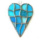 Patchwork Heart Suncatcher Stained Glass Handmade Turquoise Aqua 105