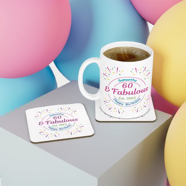 Personalised Mug & Coaster - Fabulous Birthday Design