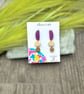 Chartreuse & Purple Clay Earrings - Modern Geometric Drop Jewellery - Image 2