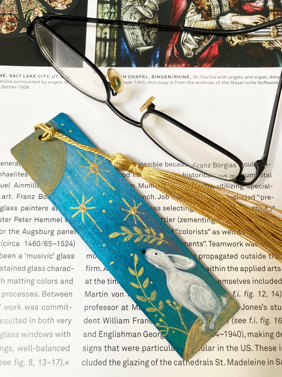 Hand Painted Hare & Moon Bookmark Book Lover Librarian For Her Christmas Gift