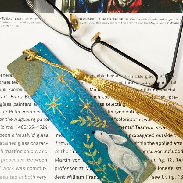 Hand Painted Hare & Moon Bookmark Book Lover Librarian For Her Christmas Gift