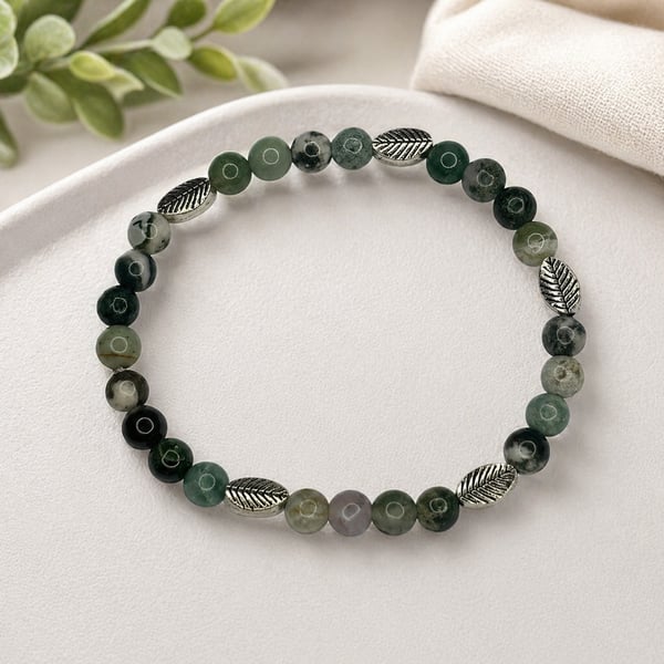 Tree Agate Gemstone  Stretch Bracelet